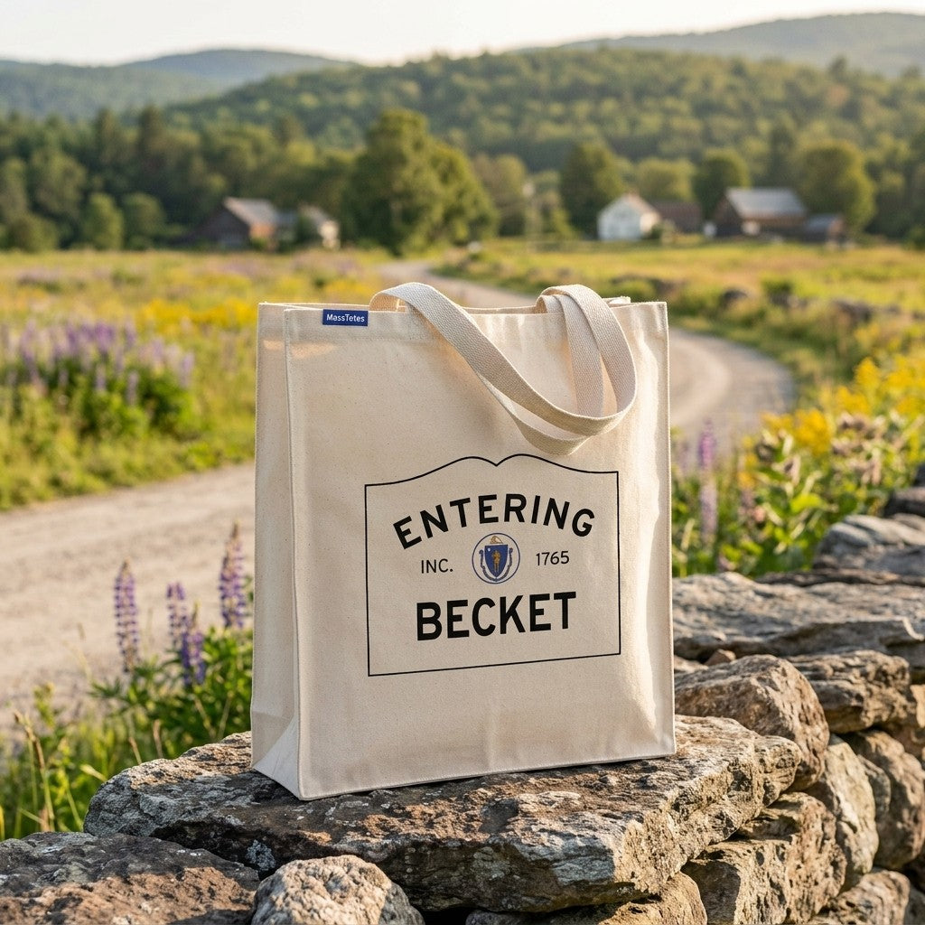 Entering Becket, Massachusetts Canvas Tote Bag - Everyday In-Situ View - Sunlit Environment