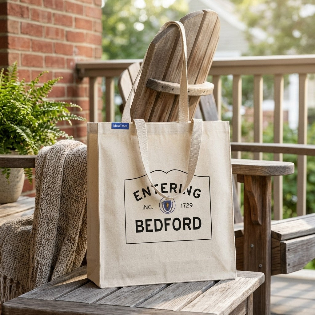 Entering Bedford, Massachusetts Canvas Tote Bag - Everyday In-Situ View - Sunlit Environment