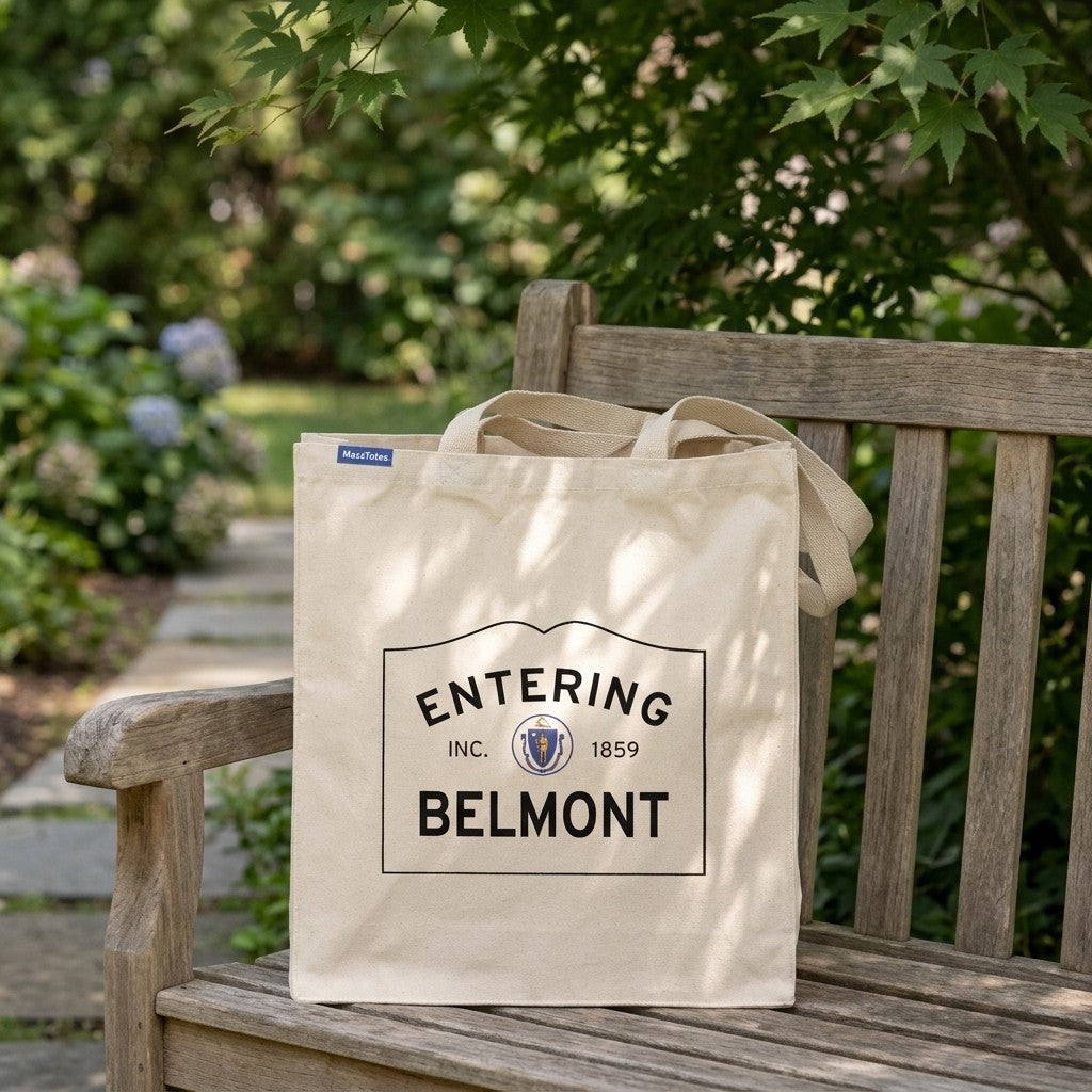Entering Belmont, Massachusetts Canvas Tote Bag - Everyday In-Situ View - Sunlit Environment