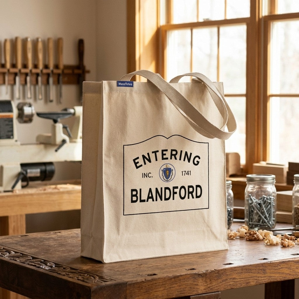 Entering Blandford, Massachusetts Canvas Tote Bag - Everyday In-Situ View - Sunlit Environment