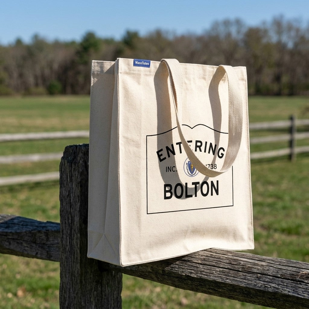 Entering Bolton, Massachusetts Canvas Tote Bag - Everyday In-Situ View - Sunlit Environment