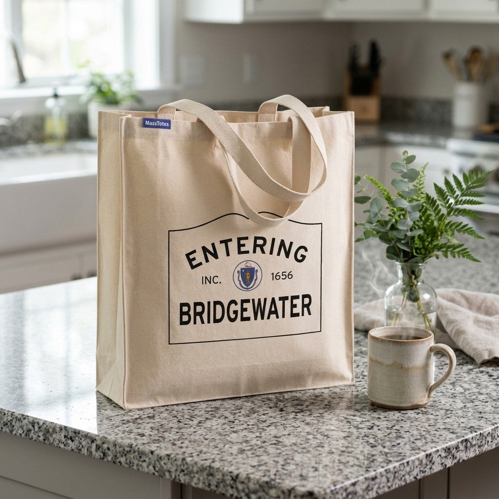 Entering Bridgewater, Massachusetts Canvas Tote Bag - Everyday In-Situ View - Sunlit Environment
