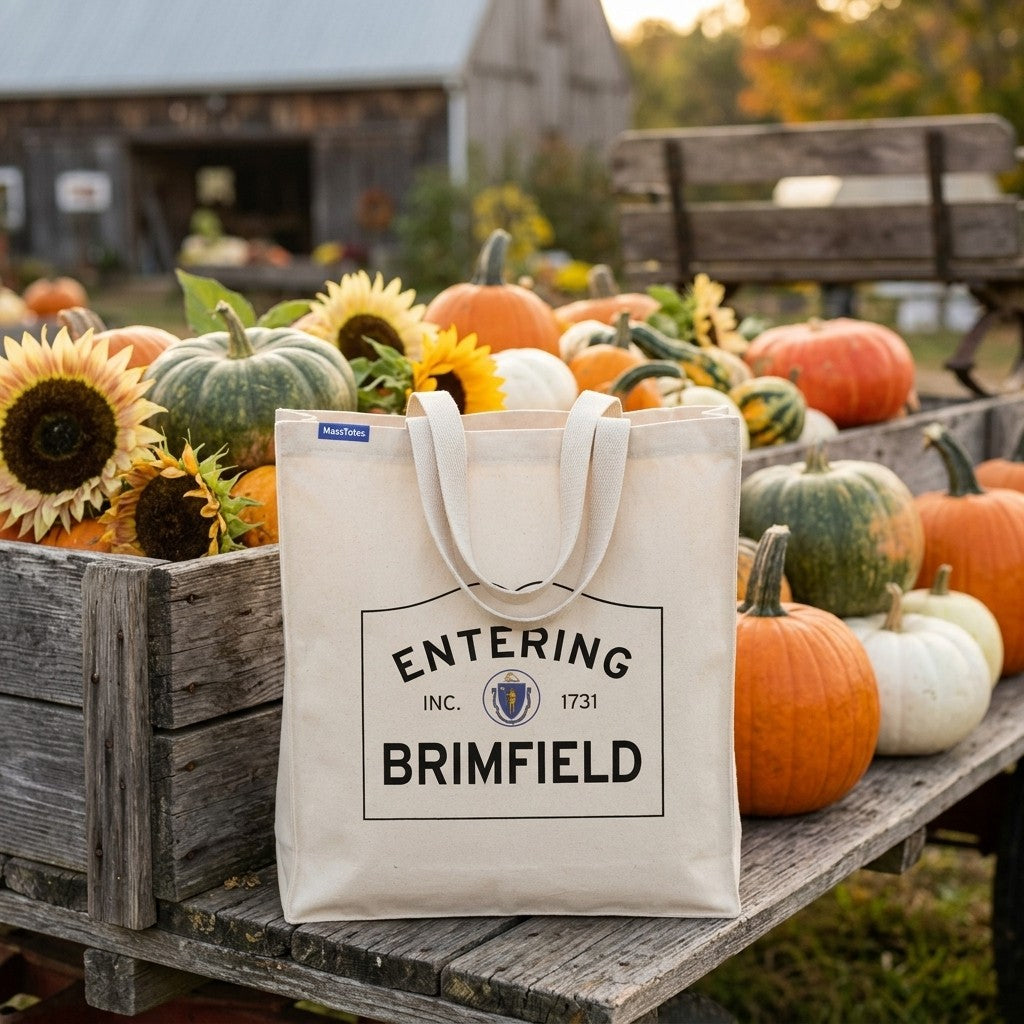 Entering Brimfield, Massachusetts Canvas Tote Bag - Everyday In-Situ View - Sunlit Environment