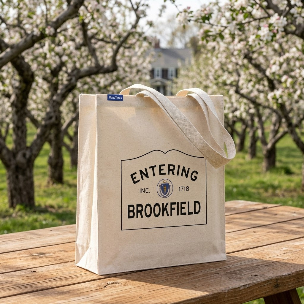 Entering Brookfield, Massachusetts Canvas Tote Bag - Everyday In-Situ View - Sunlit Environment