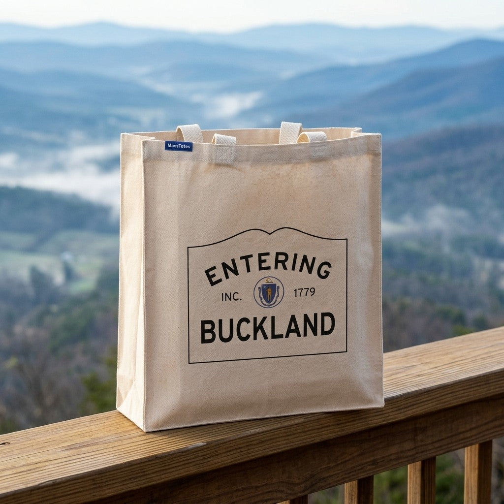 Entering Buckland, Massachusetts Canvas Tote Bag - Everyday In-Situ View - Sunlit Environment