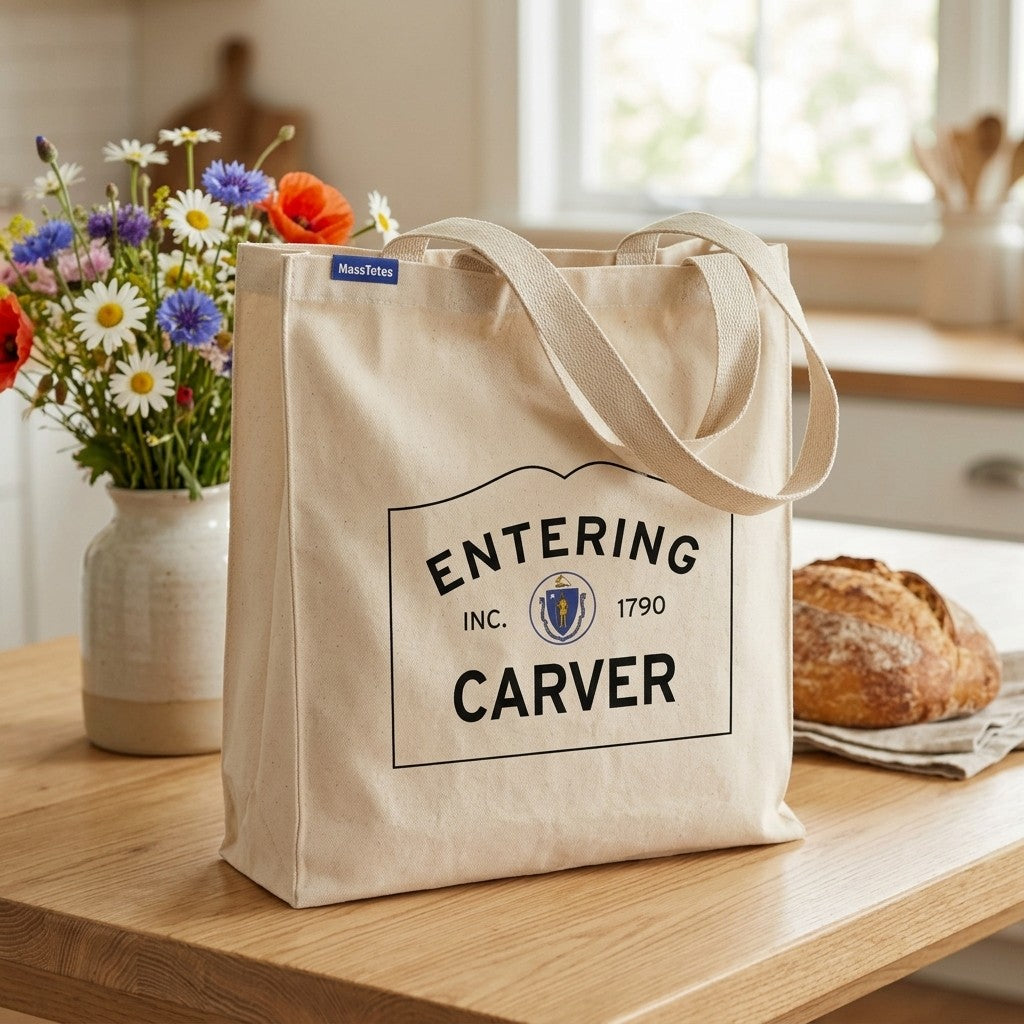 Entering Carver, Massachusetts Canvas Tote Bag - Everyday In-Situ View - Sunlit Environment