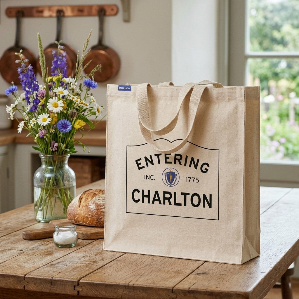 Entering Charlton, Massachusetts Canvas Tote Bag - Everyday In-Situ View - Sunlit Environment