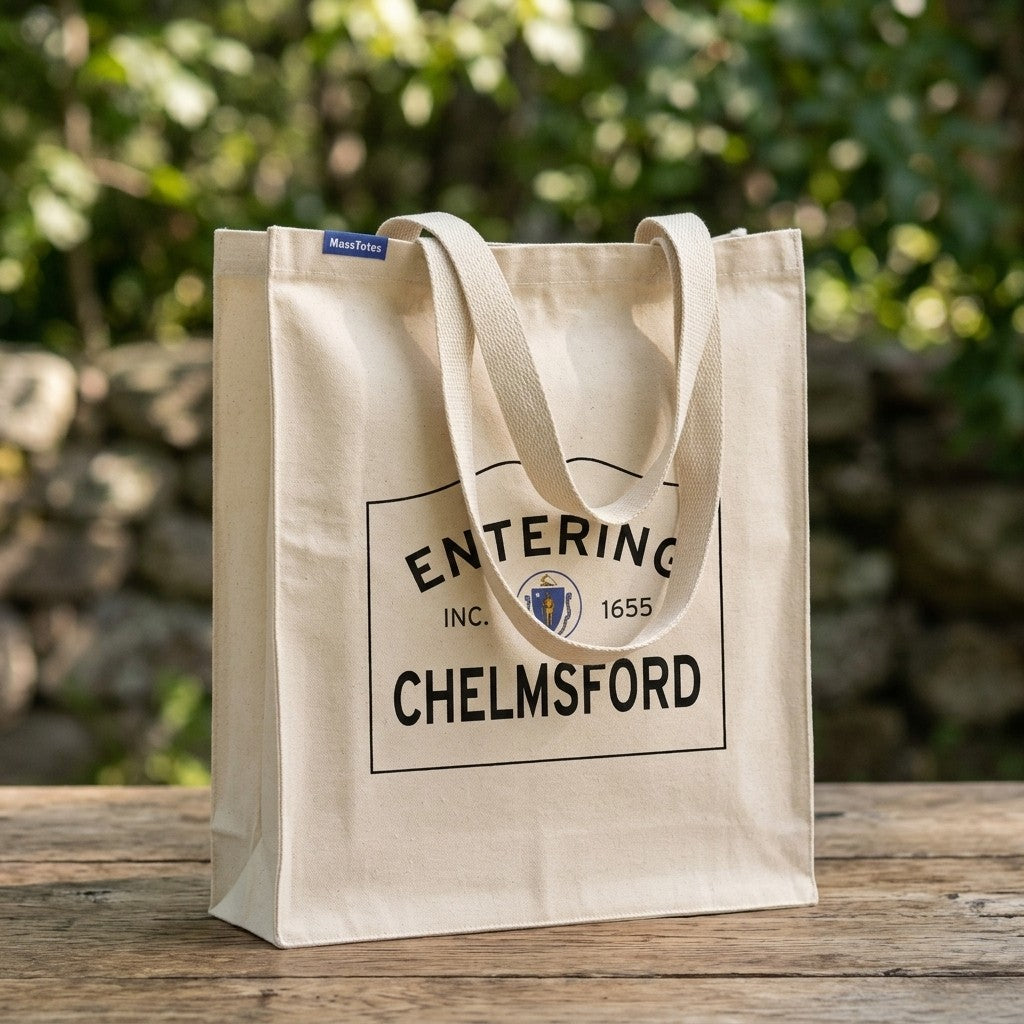 Entering Chelmsford, Massachusetts Canvas Tote Bag - Everyday In-Situ View - Sunlit Environment