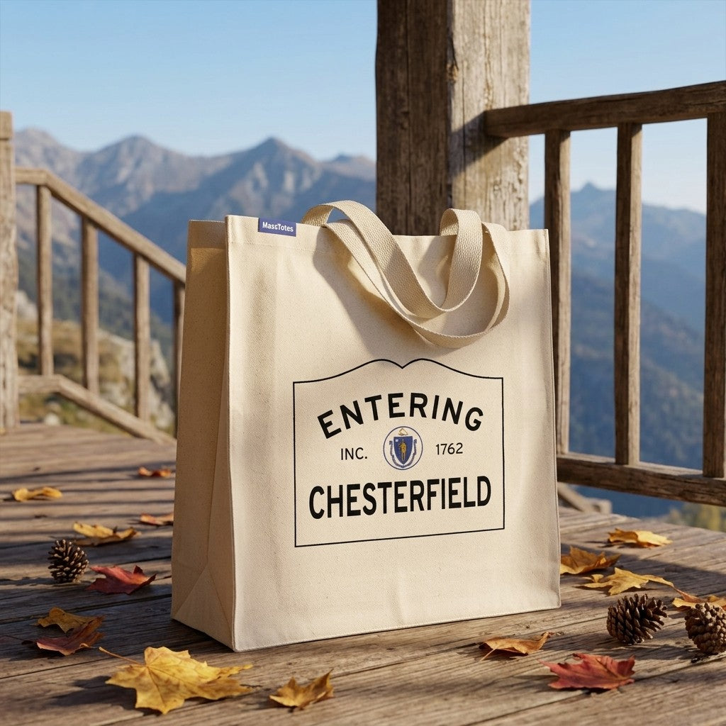 Entering Chesterfield, Massachusetts Canvas Tote Bag - Everyday In-Situ View - Sunlit Environment