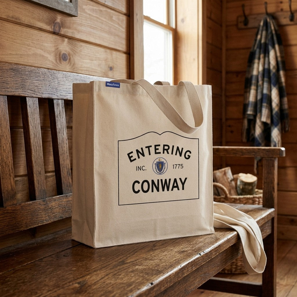 Entering Conway, Massachusetts Canvas Tote Bag - Everyday In-Situ View - Sunlit Environment