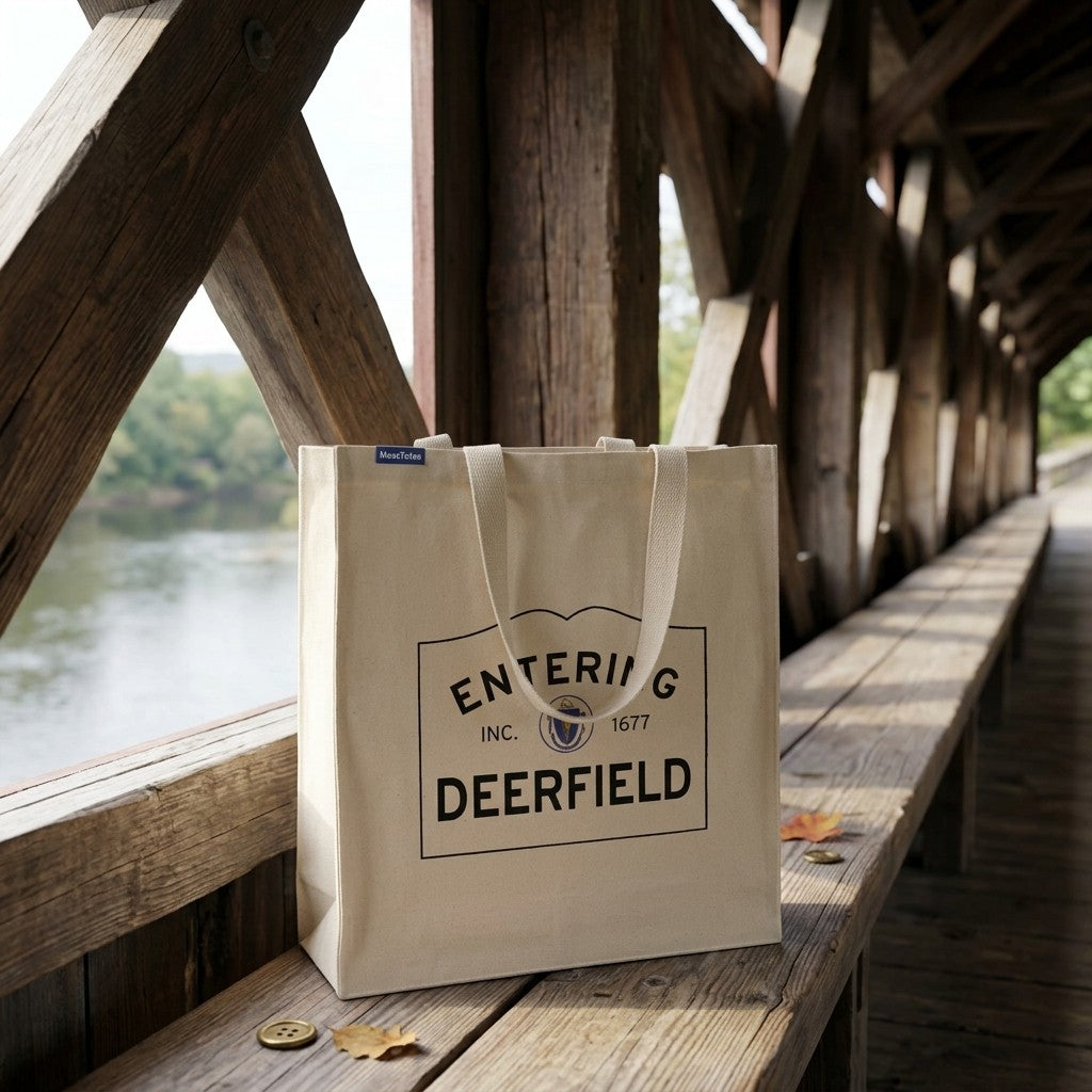 Entering Deerfield, Massachusetts Canvas Tote Bag - Everyday In-Situ View - Sunlit Environment