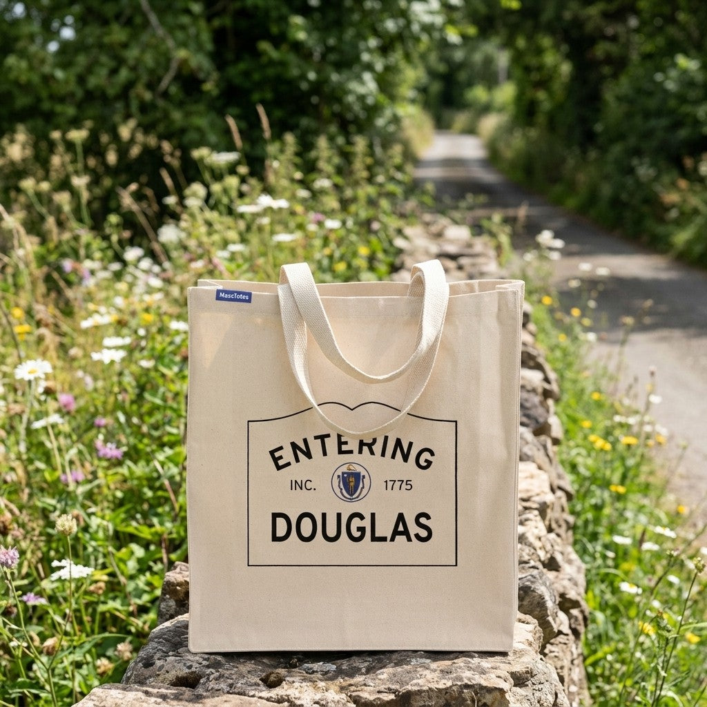 Entering Douglas, Massachusetts Canvas Tote Bag - Everyday In-Situ View - Sunlit Environment