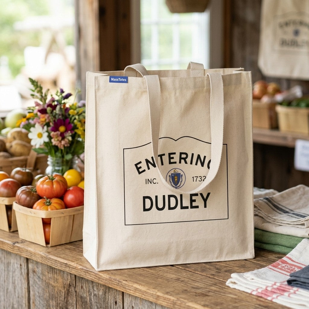 Entering Dudley, Massachusetts Canvas Tote Bag - Everyday In-Situ View - Sunlit Environment