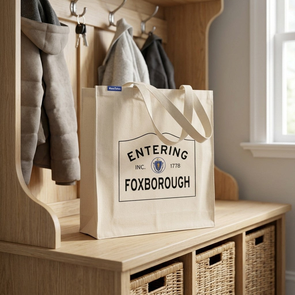Entering Foxborough, Massachusetts Canvas Tote Bag - Everyday In-Situ View - Sunlit Environment