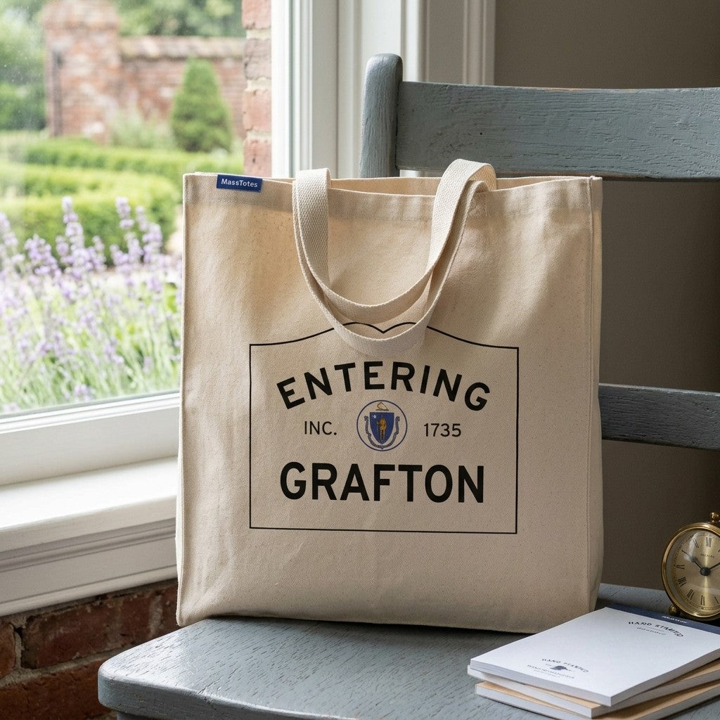 Entering Grafton, Massachusetts Canvas Tote Bag - Everyday In-Situ View - Sunlit Environment