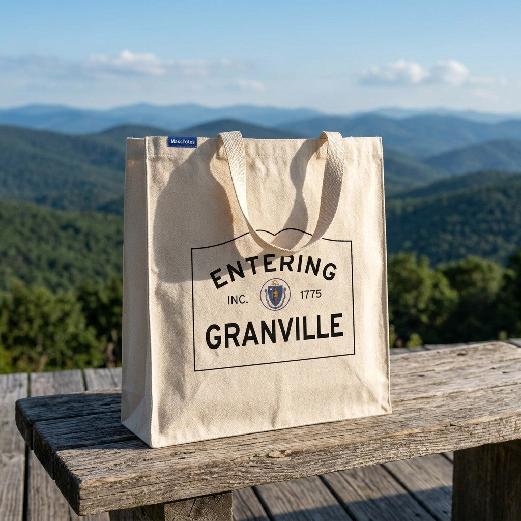 Entering Granville, Massachusetts Canvas Tote Bag - Everyday In-Situ View - Sunlit Environment