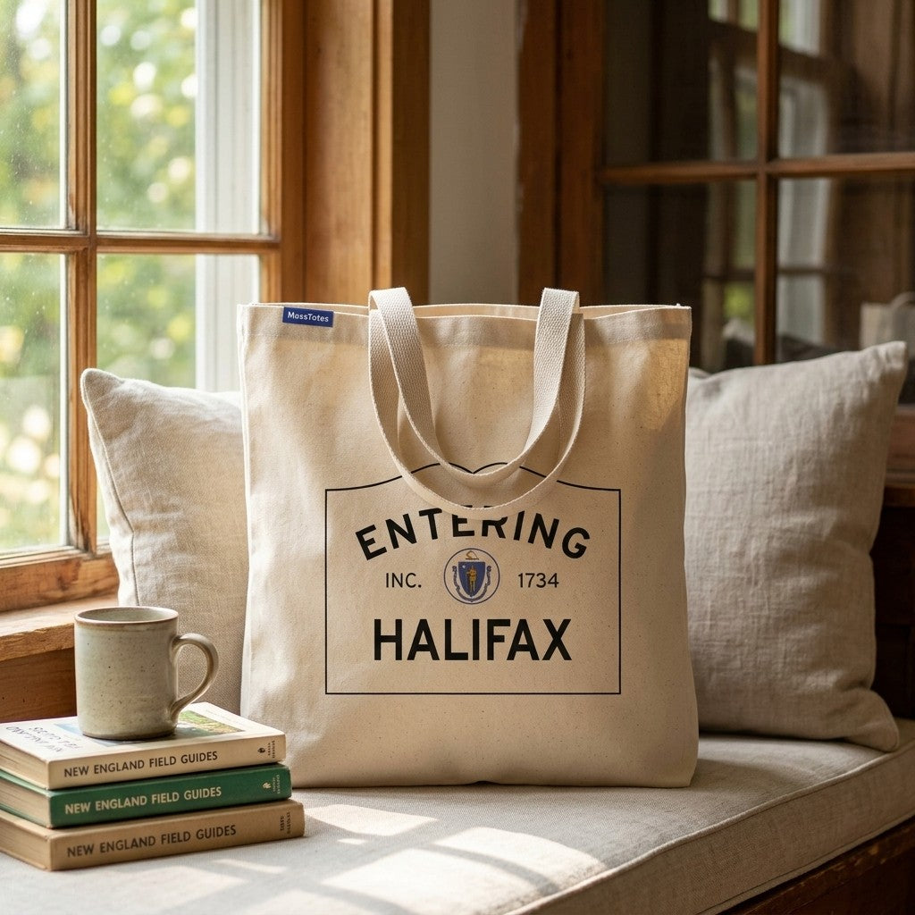 Entering Halifax, Massachusetts Canvas Tote Bag - Everyday In-Situ View - Sunlit Environment