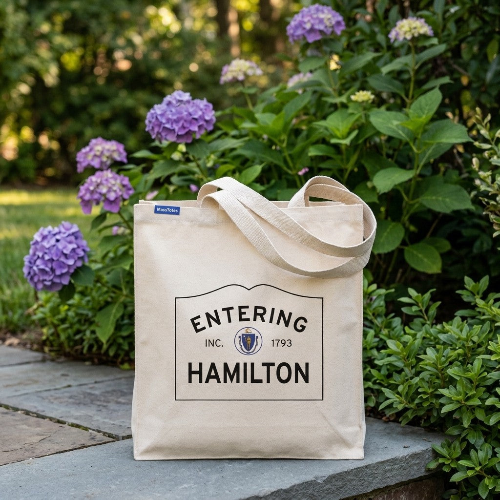 Entering Hamilton, Massachusetts Canvas Tote Bag - Everyday In-Situ View - Sunlit Environment