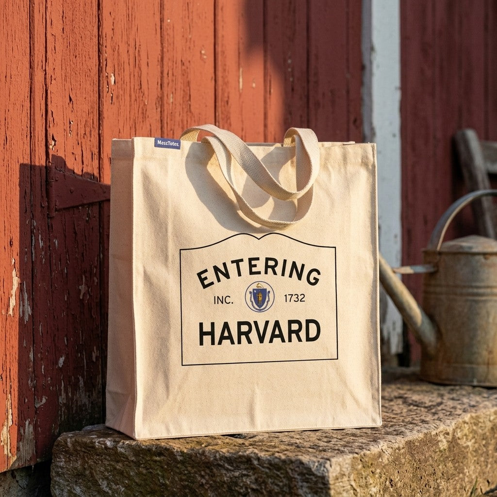 Entering Harvard, Massachusetts Canvas Tote Bag - Everyday In-Situ View - Sunlit Environment