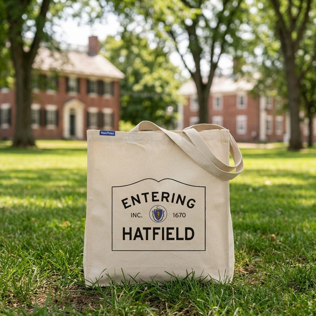 Entering Hatfield, Massachusetts Canvas Tote Bag - Everyday In-Situ View - Sunlit Environment