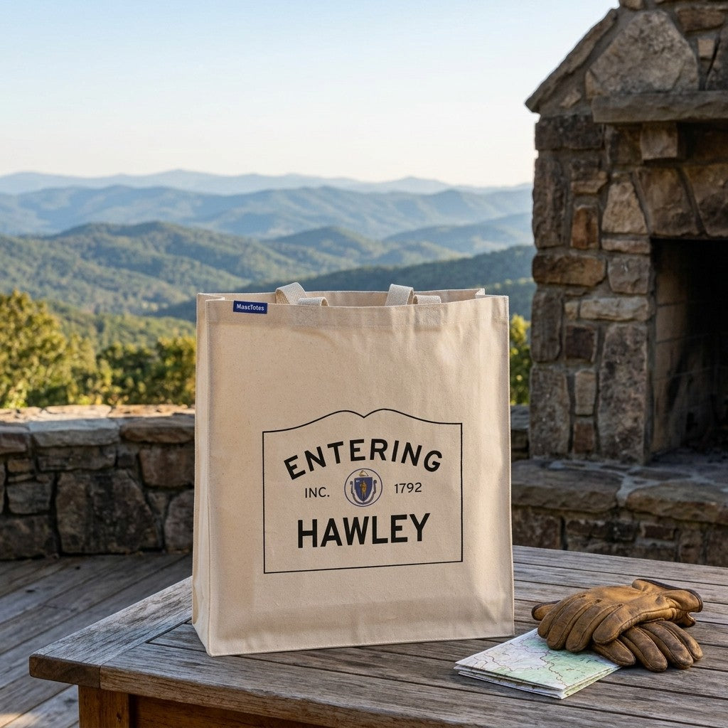 Entering Hawley, Massachusetts Canvas Tote Bag - Everyday In-Situ View - Sunlit Environment