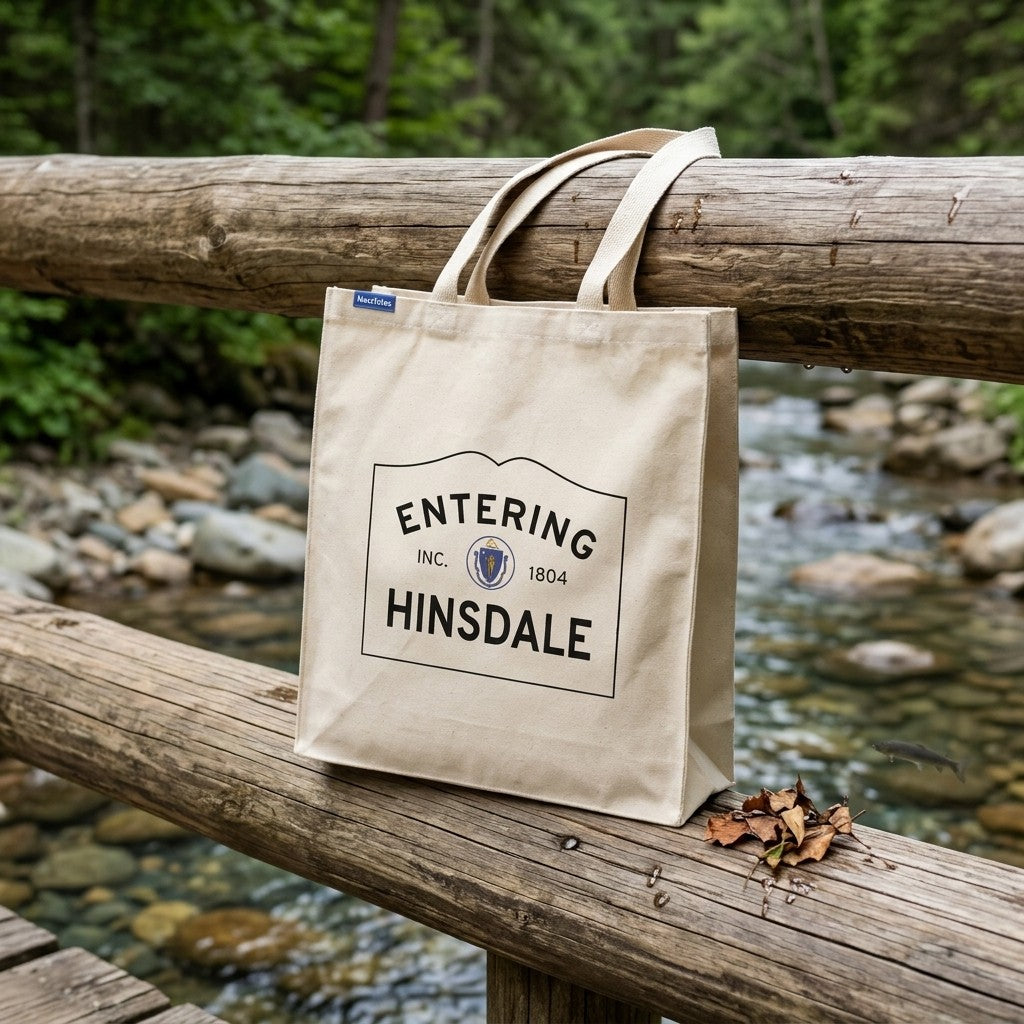 Entering Hinsdale, Massachusetts Canvas Tote Bag - Everyday In-Situ View - Sunlit Environment