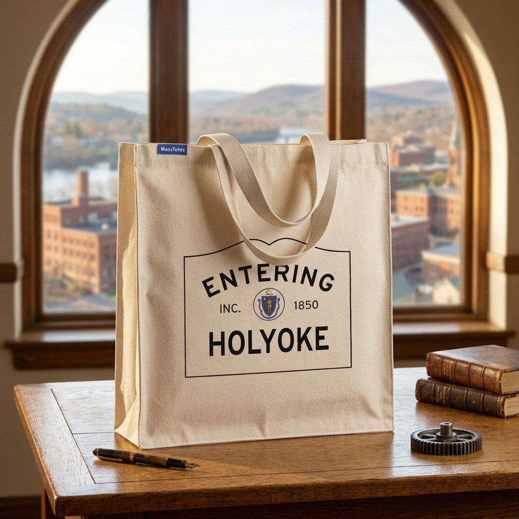 Entering Holyoke, Massachusetts Canvas Tote Bag - Everyday In-Situ View - Sunlit Environment