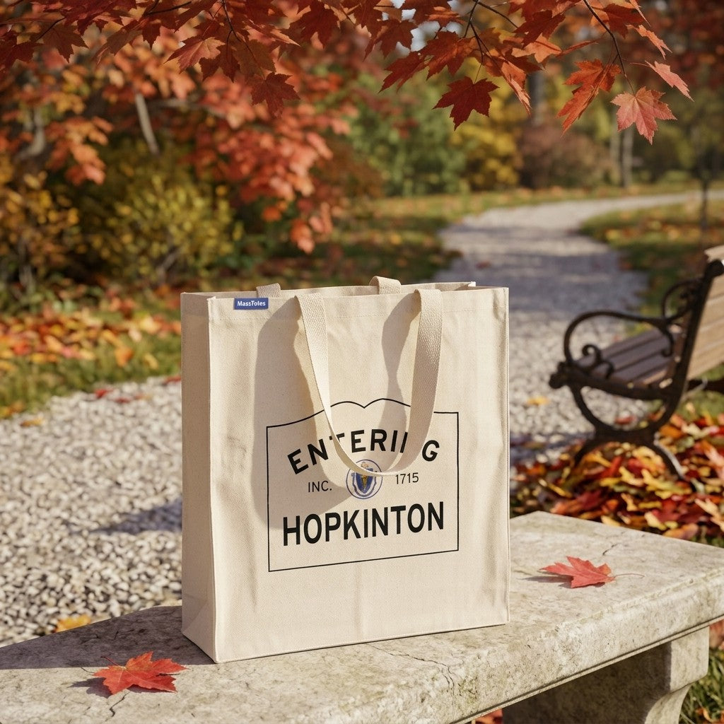 Entering Hopkinton, Massachusetts Canvas Tote Bag - Everyday In-Situ View - Sunlit Environment