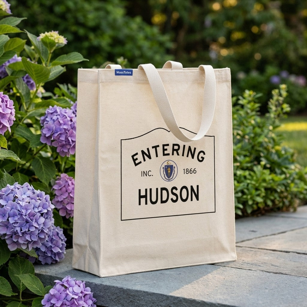 Entering Hudson, Massachusetts Canvas Tote Bag - Everyday In-Situ View - Sunlit Environment