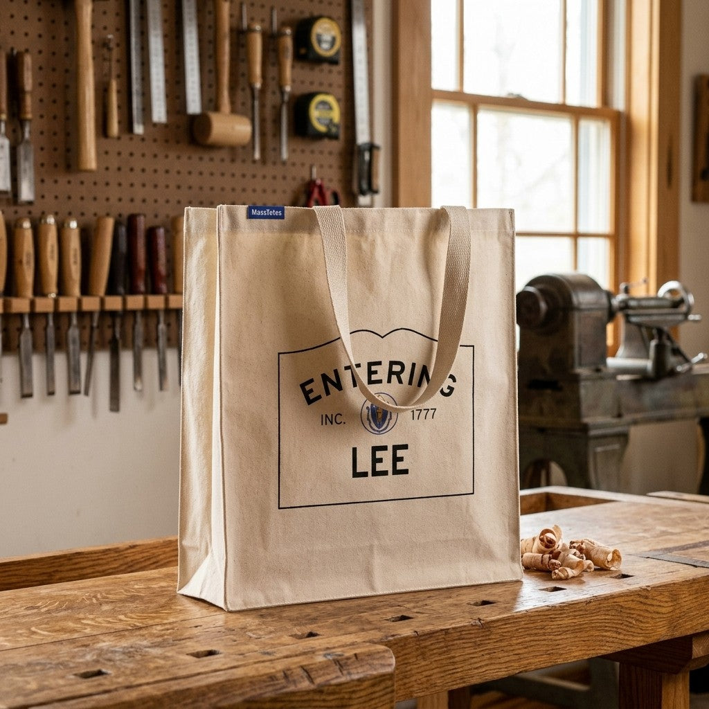 Entering Lee, Massachusetts Canvas Tote Bag - Everyday In-Situ View - Sunlit Environment