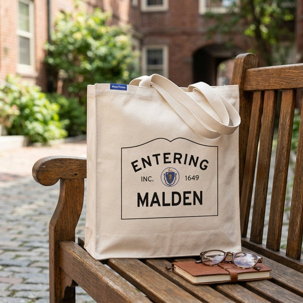 Entering Malden, Massachusetts Canvas Tote Bag - Everyday In-Situ View - Sunlit Environment