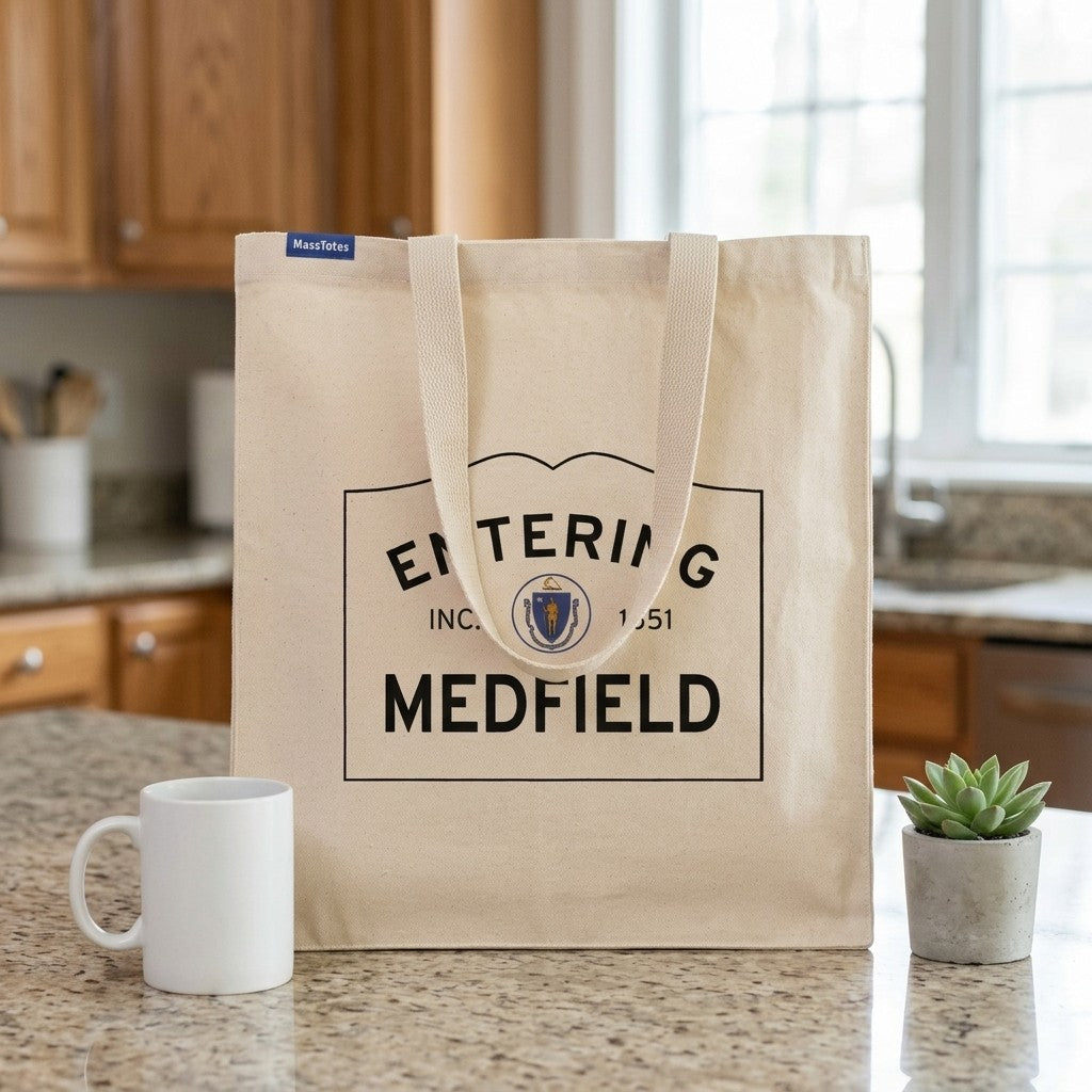 Entering Medfield, Massachusetts Canvas Tote Bag - Everyday In-Situ View - Sunlit Environment