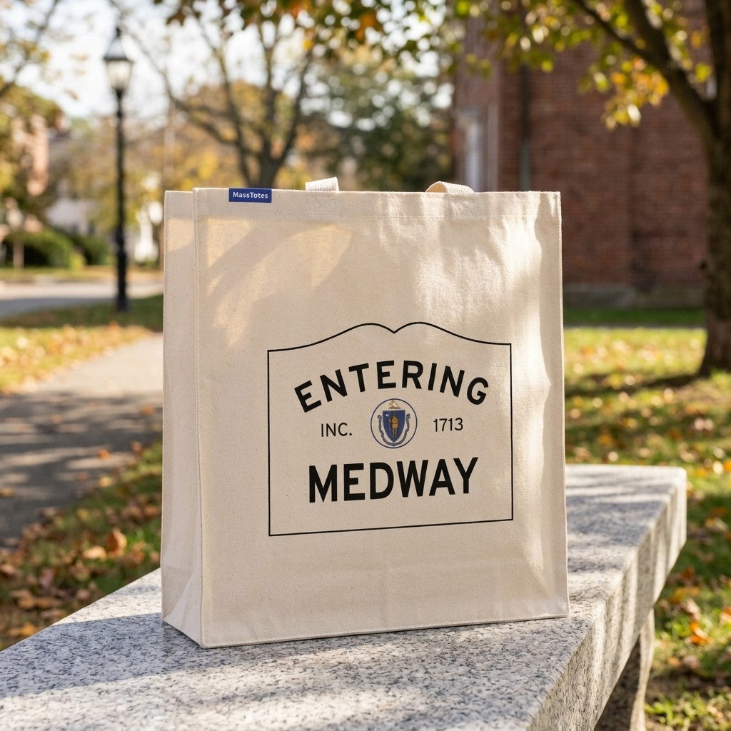 Entering Medway, Massachusetts Canvas Tote Bag - Everyday In-Situ View - Sunlit Environment