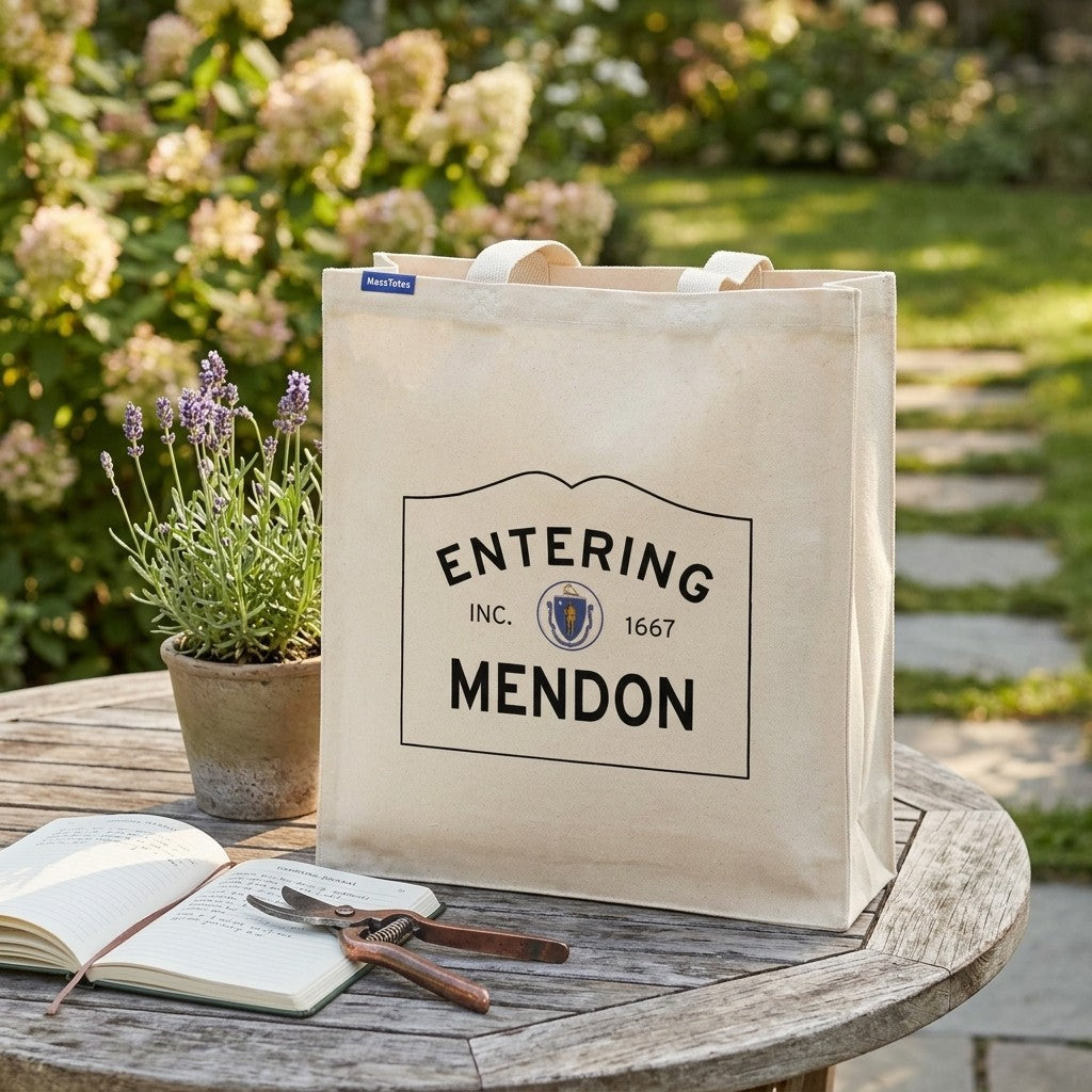 Entering Mendon, Massachusetts Canvas Tote Bag - Everyday In-Situ View - Sunlit Environment