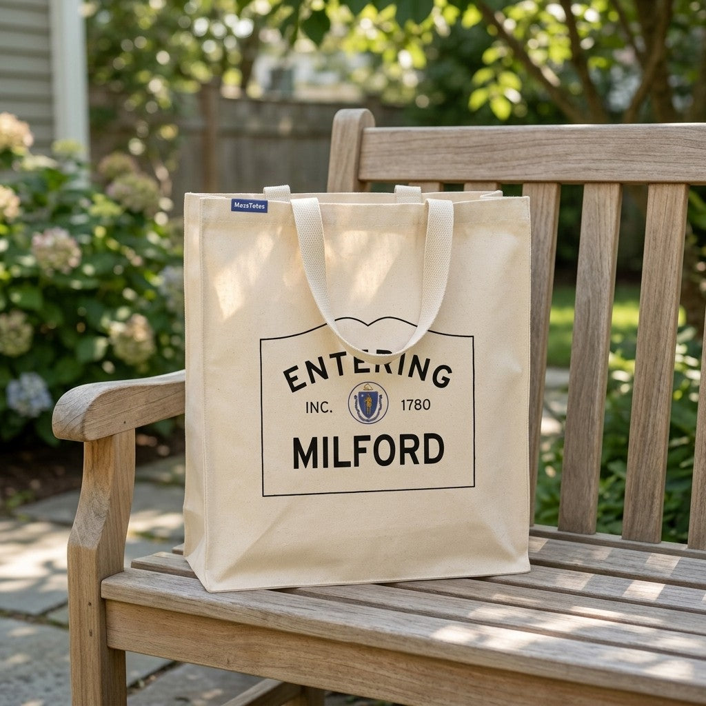 Entering Milford, Massachusetts Canvas Tote Bag - Everyday In-Situ View - Sunlit Environment