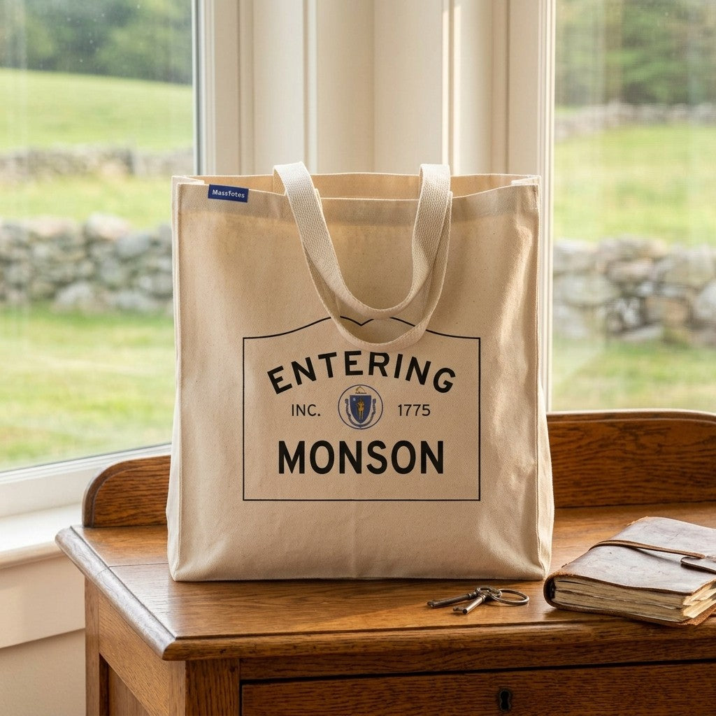 Entering Monson, Massachusetts Canvas Tote Bag - Everyday In-Situ View - Sunlit Environment
