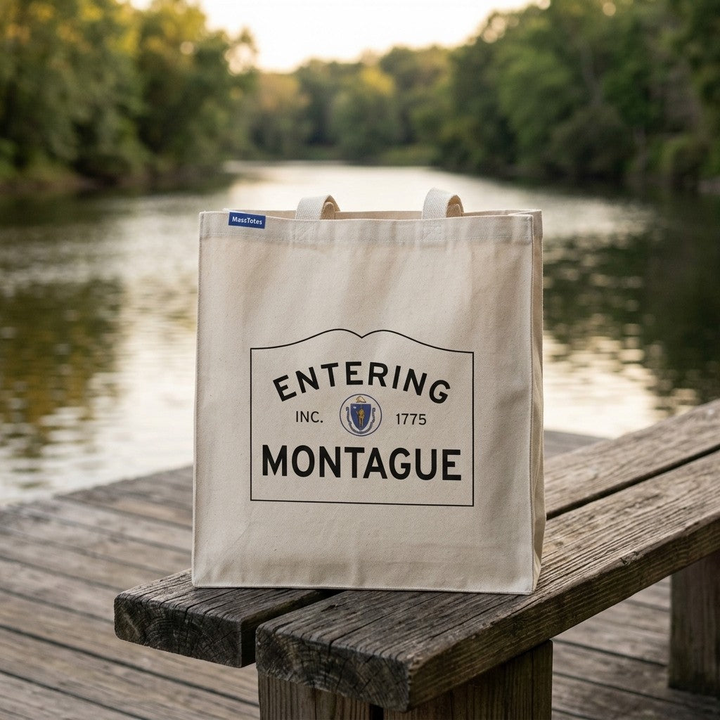 Entering Montague, Massachusetts Canvas Tote Bag - Everyday In-Situ View - Sunlit Environment