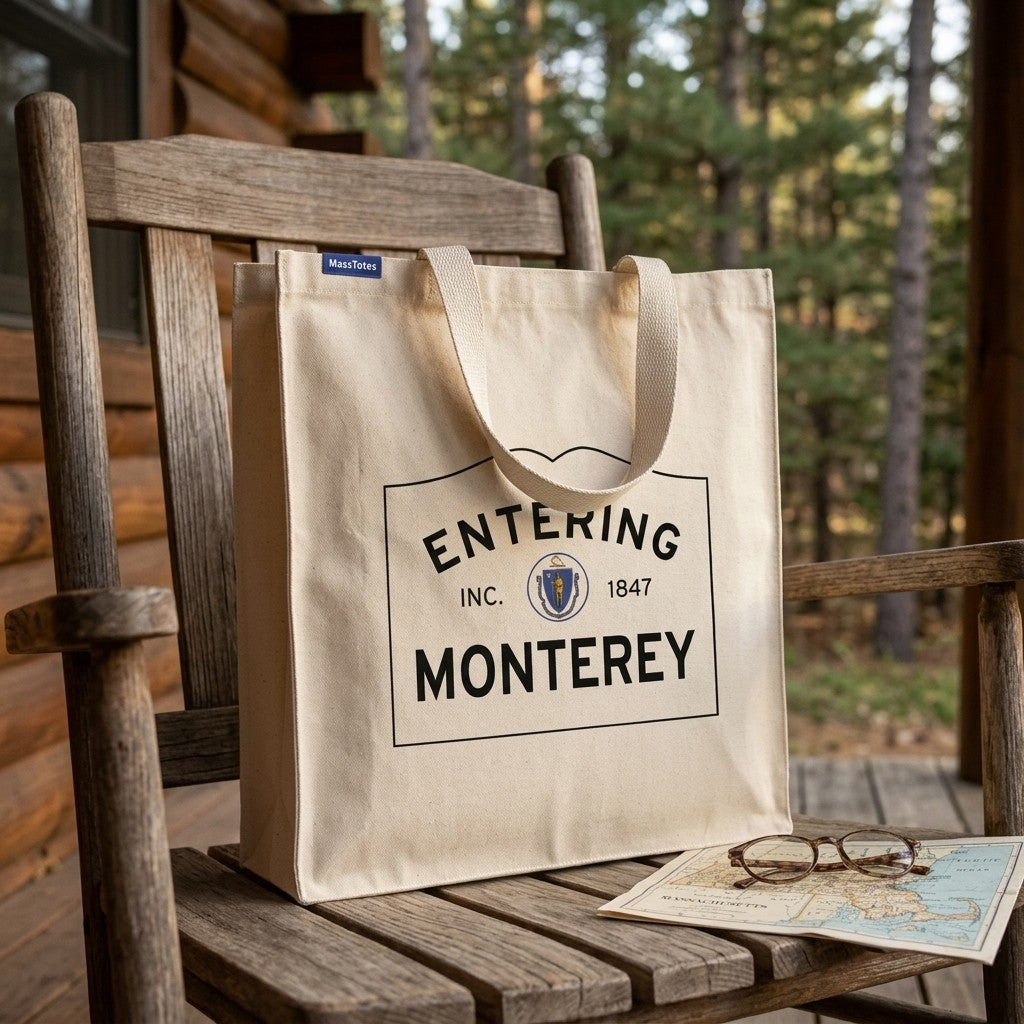 Entering Monterey, Massachusetts Canvas Tote Bag - Everyday In-Situ View - Sunlit Environment