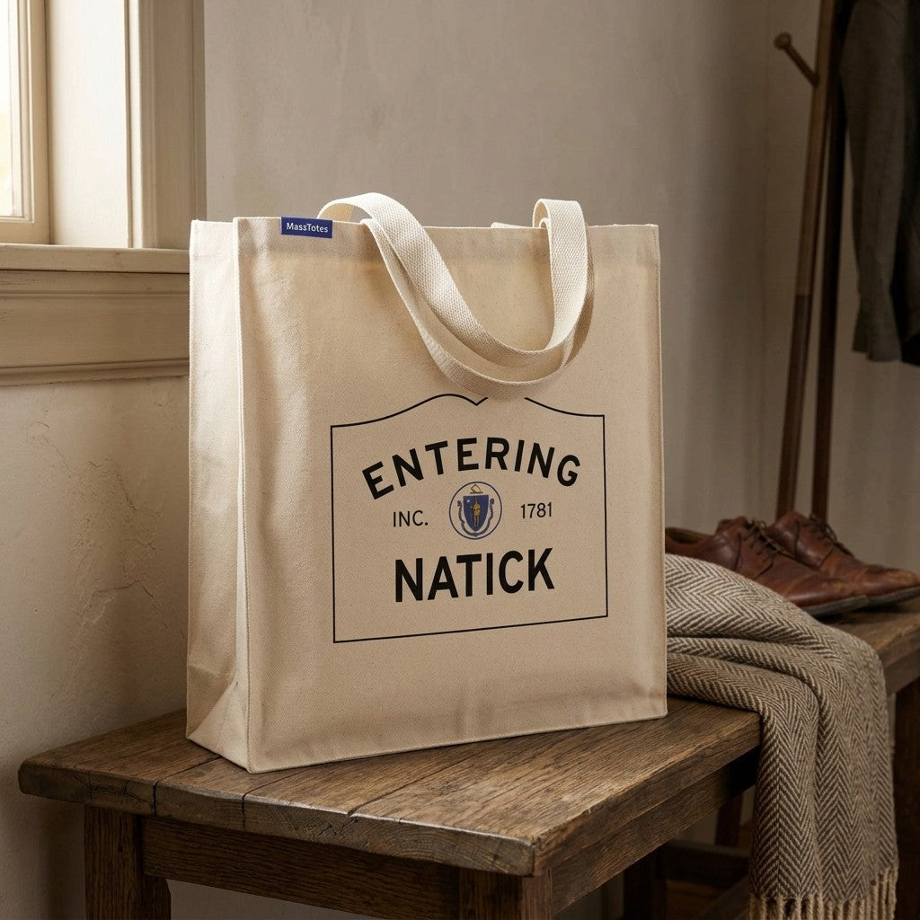 Entering Natick, Massachusetts Canvas Tote Bag - Everyday In-Situ View - Sunlit Environment