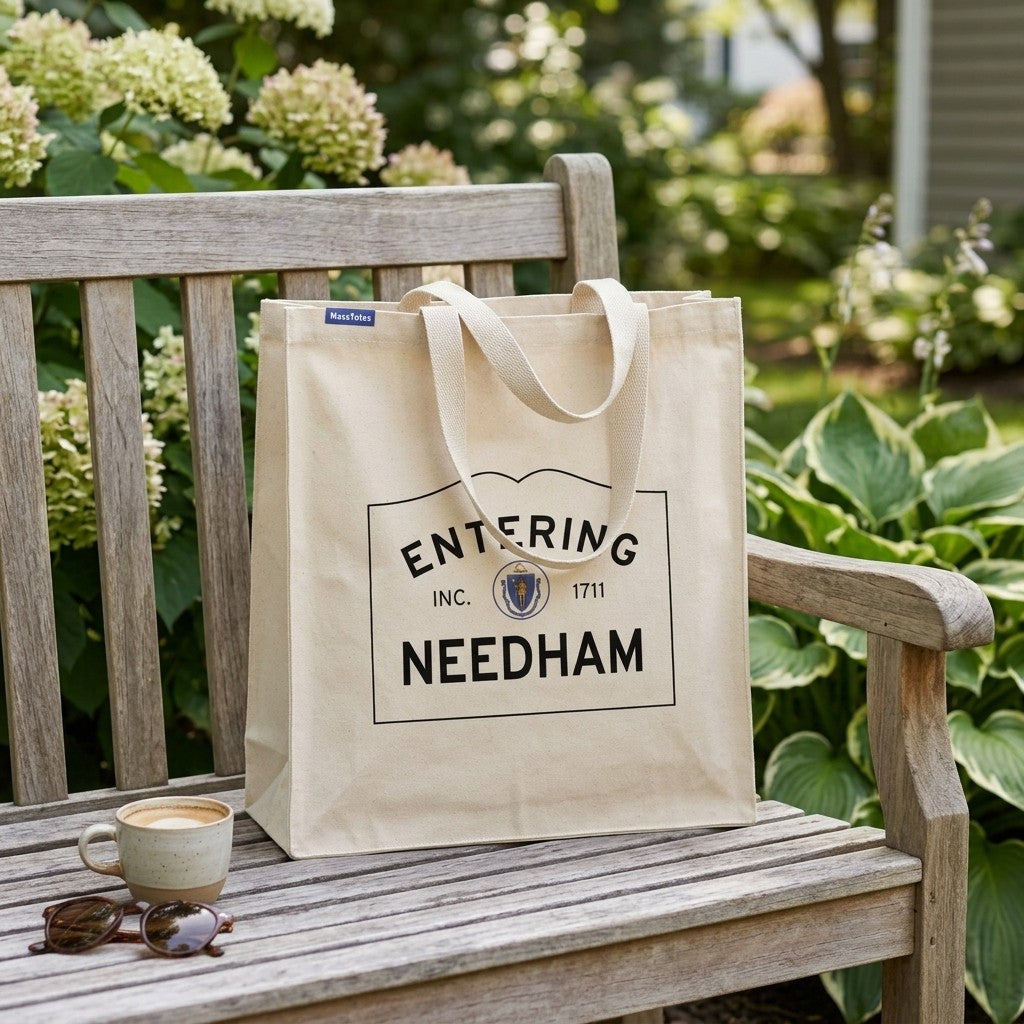Entering Needham, Massachusetts Canvas Tote Bag - Everyday In-Situ View - Sunlit Environment