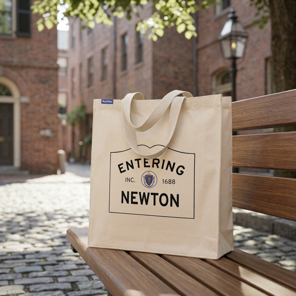 Entering Newton, Massachusetts Canvas Tote Bag - Everyday In-Situ View - Sunlit Environment