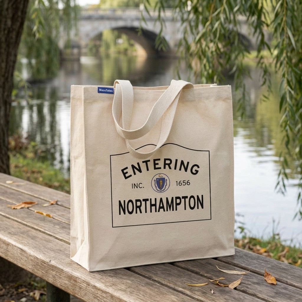 Entering Northampton, Massachusetts Canvas Tote Bag - Everyday In-Situ View - Sunlit Environment