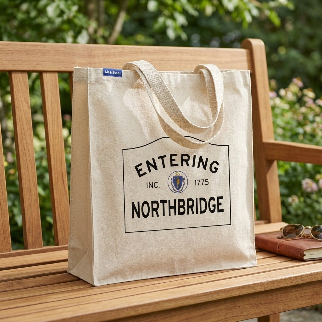 Entering Northbridge, Massachusetts Canvas Tote Bag - Everyday In-Situ View - Sunlit Environment
