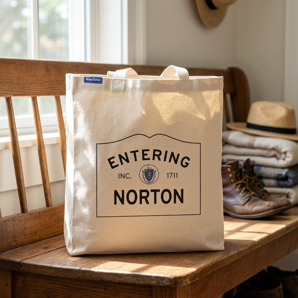 Entering Norton, Massachusetts Canvas Tote Bag - Everyday In-Situ View - Sunlit Environment