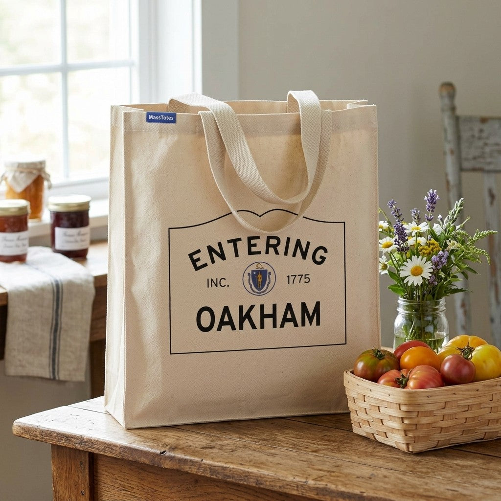 Entering Oakham, Massachusetts Canvas Tote Bag - Everyday In-Situ View - Sunlit Environment