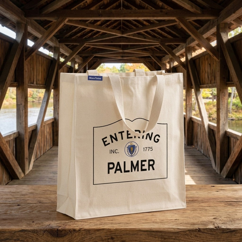 Entering Palmer, Massachusetts Canvas Tote Bag - Everyday In-Situ View - Sunlit Environment