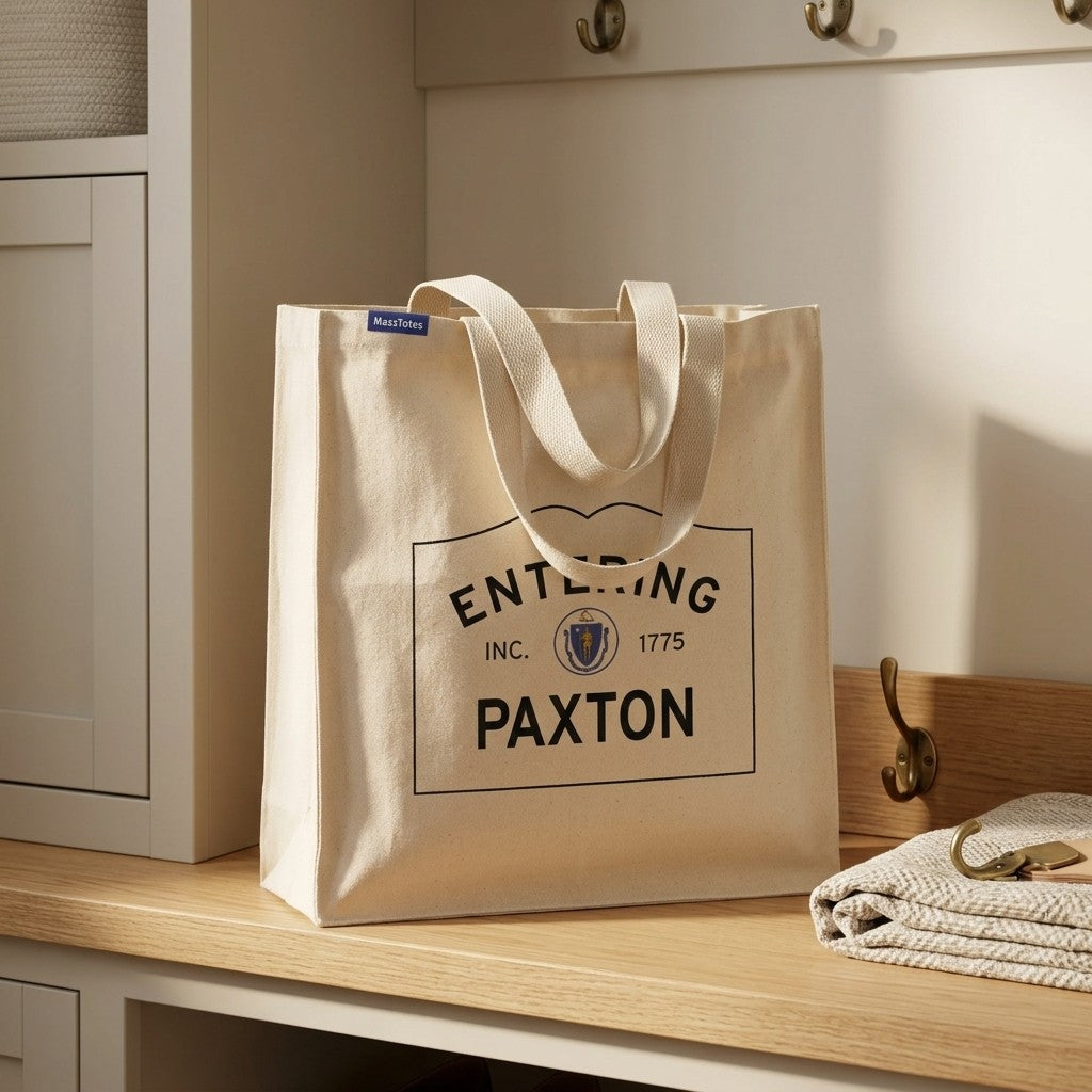 Entering Paxton, Massachusetts Canvas Tote Bag - Everyday In-Situ View - Sunlit Environment