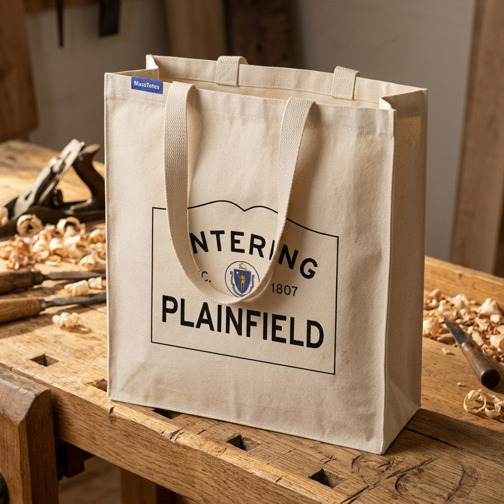 Entering Plainfield, Massachusetts Canvas Tote Bag - Everyday In-Situ View - Sunlit Environment