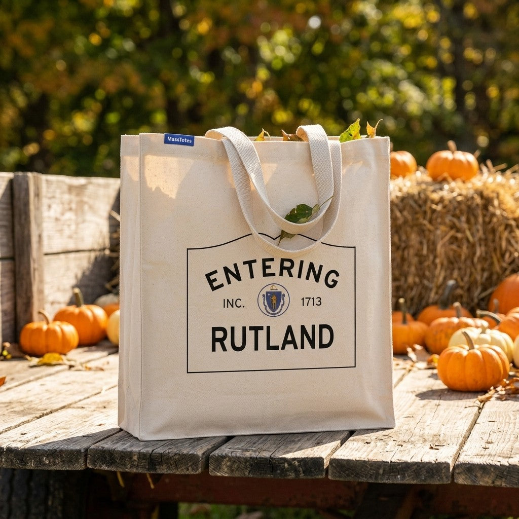 Entering Rutland, Massachusetts Canvas Tote Bag - Everyday In-Situ View - Sunlit Environment