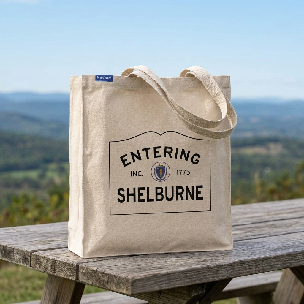 Entering Shelburne, Massachusetts Canvas Tote Bag - Everyday In-Situ View - Sunlit Environment